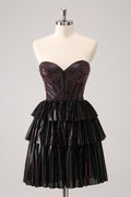 Lindo vestido de fiesta corto con escote en forma de A, corsé y escote en forma de corazón, en negro y rosa, con cuentas