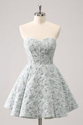 Lindo vestido de fiesta corto con corsé en forma de A, corte en A, color gris y verde