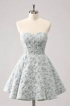 Lindo vestido de fiesta corto con corsé en forma de A, corte en A, color gris y verde
