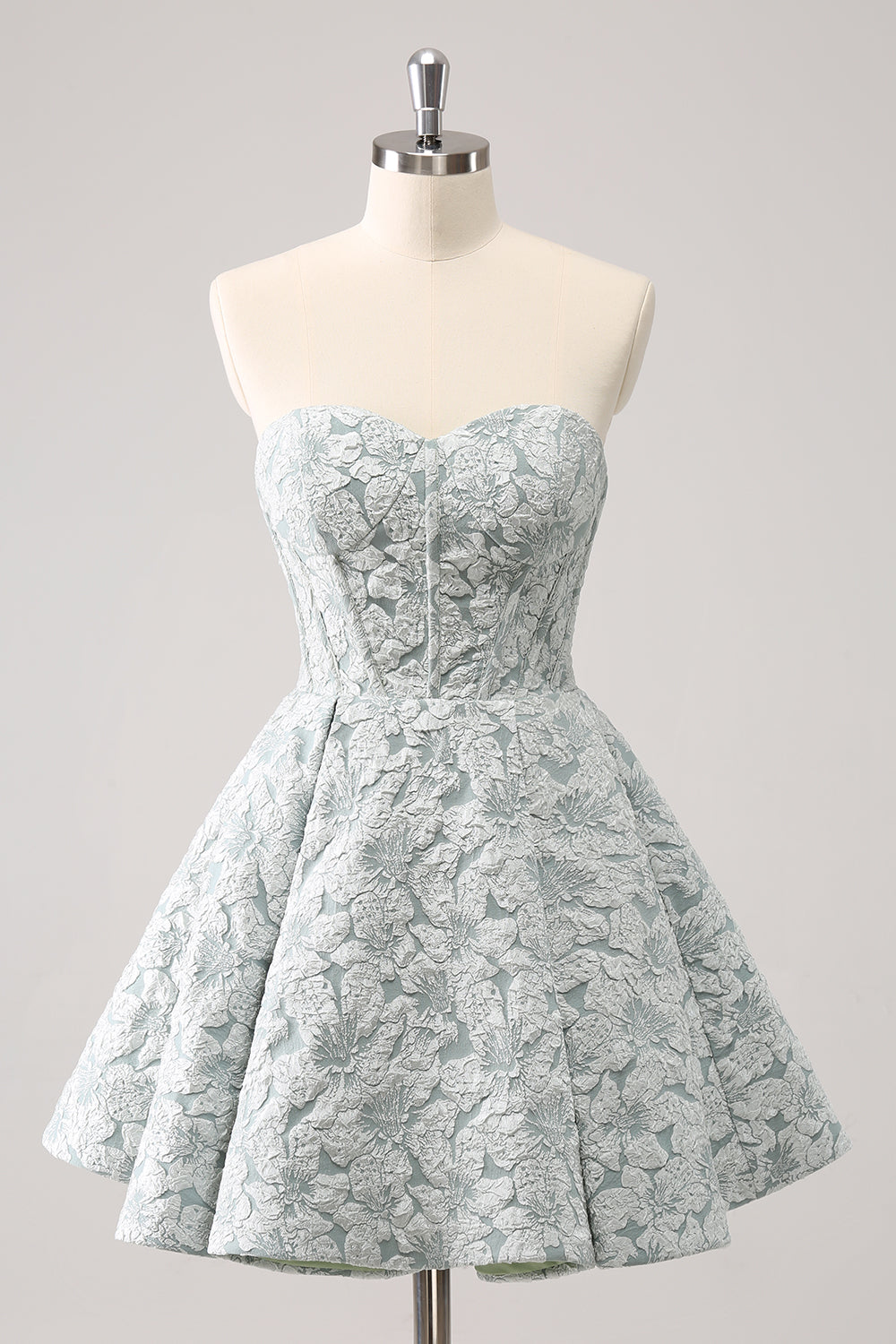 Lindo vestido curto de baile estilo espartilho em forma de coração cinza verde A