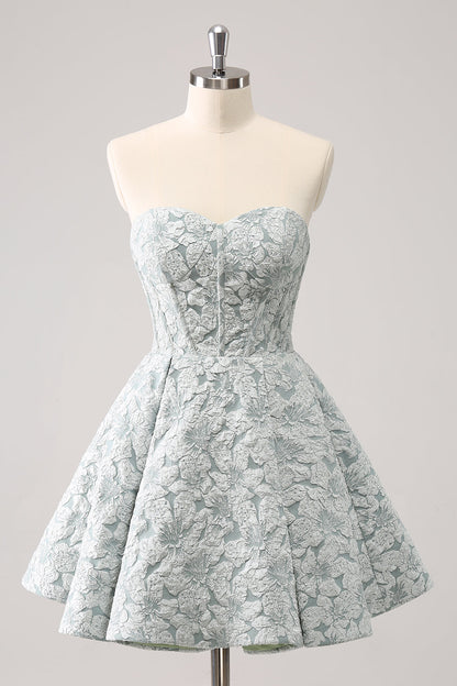 Lindo vestido curto de baile estilo espartilho em forma de coração cinza verde A