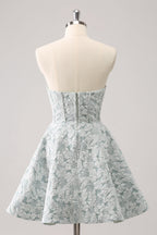 Lindo vestido de fiesta corto con corsé en forma de A, corte en A, color gris y verde