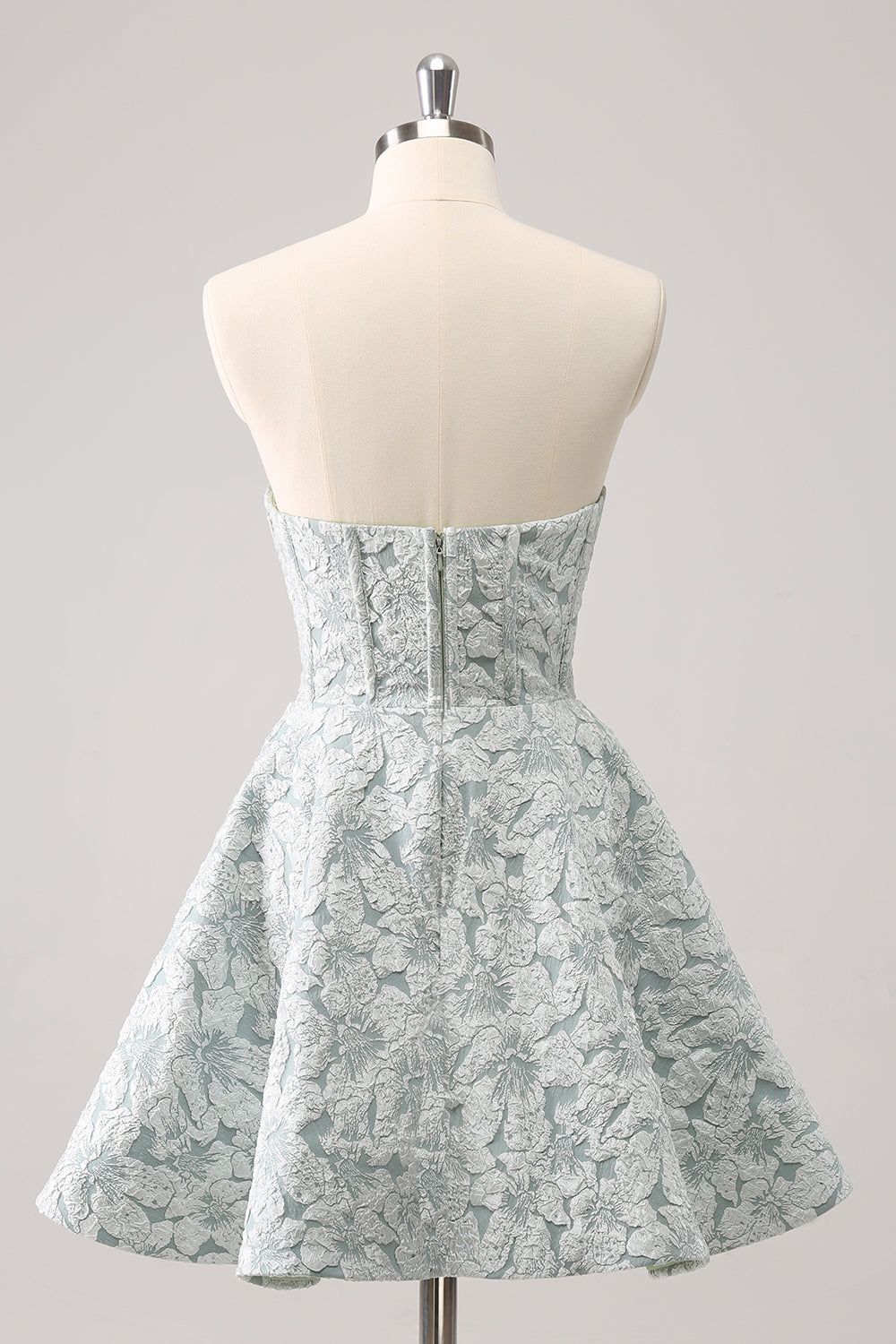 Lindo vestido curto de baile estilo espartilho em forma de coração cinza verde A