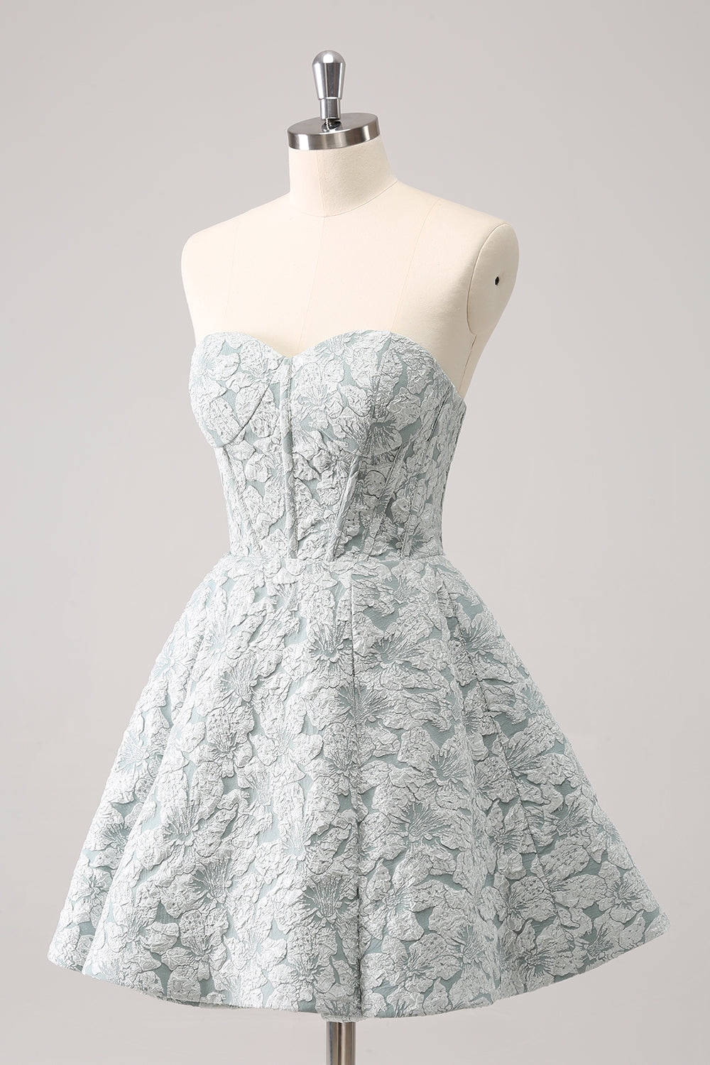 Lindo vestido curto de baile estilo espartilho em forma de coração cinza verde A