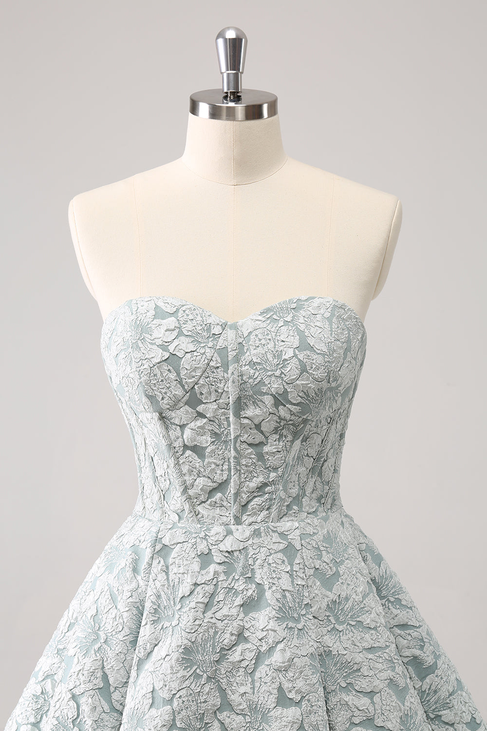 Lindo vestido curto de baile estilo espartilho em forma de coração cinza verde A
