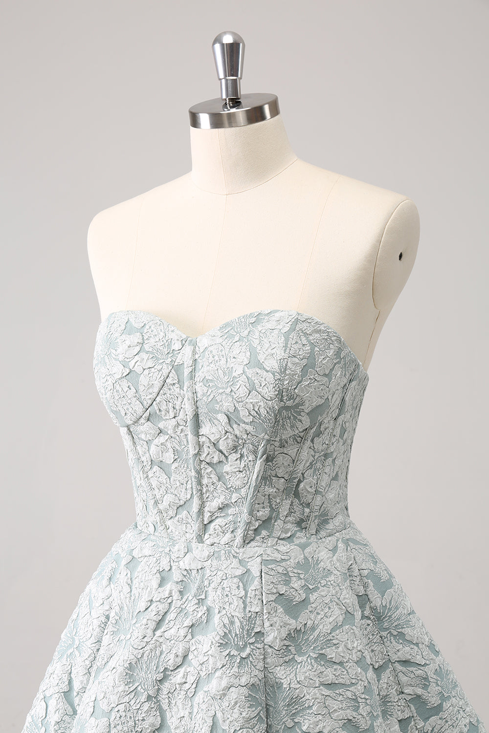Lindo vestido curto de baile estilo espartilho em forma de coração cinza verde A