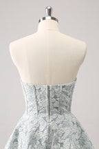 Lindo vestido de fiesta corto con corsé en forma de A, corte en A, color gris y verde