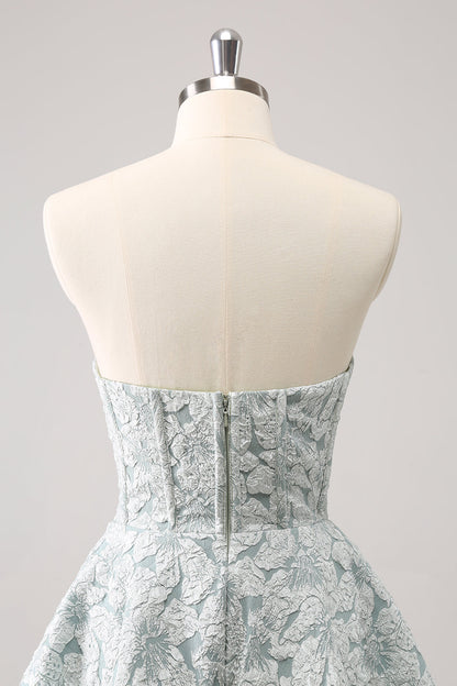 Lindo vestido curto de baile estilo espartilho em forma de coração cinza verde A