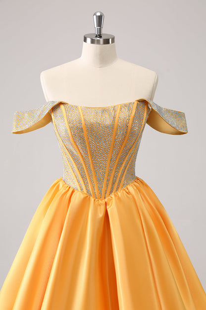 Cute Blue A Line Off The Shoulder Corset Homecoming Dress with Beading