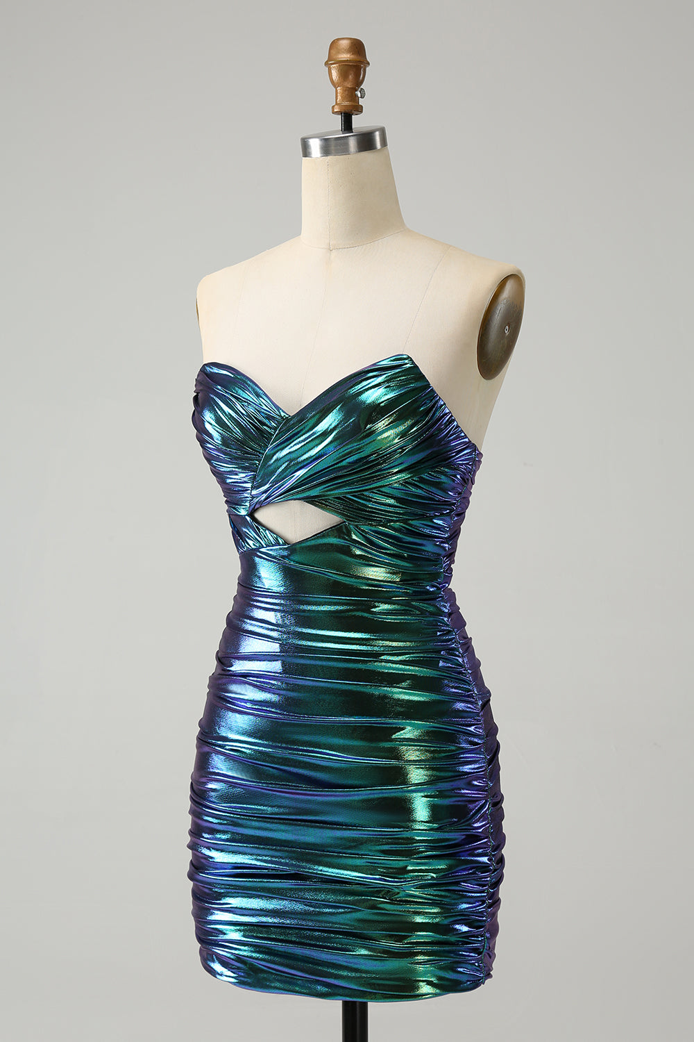 Vestido de fiesta elegante, ajustado, fucsia, plisado, sin tirantes y con abertura en la cerradura