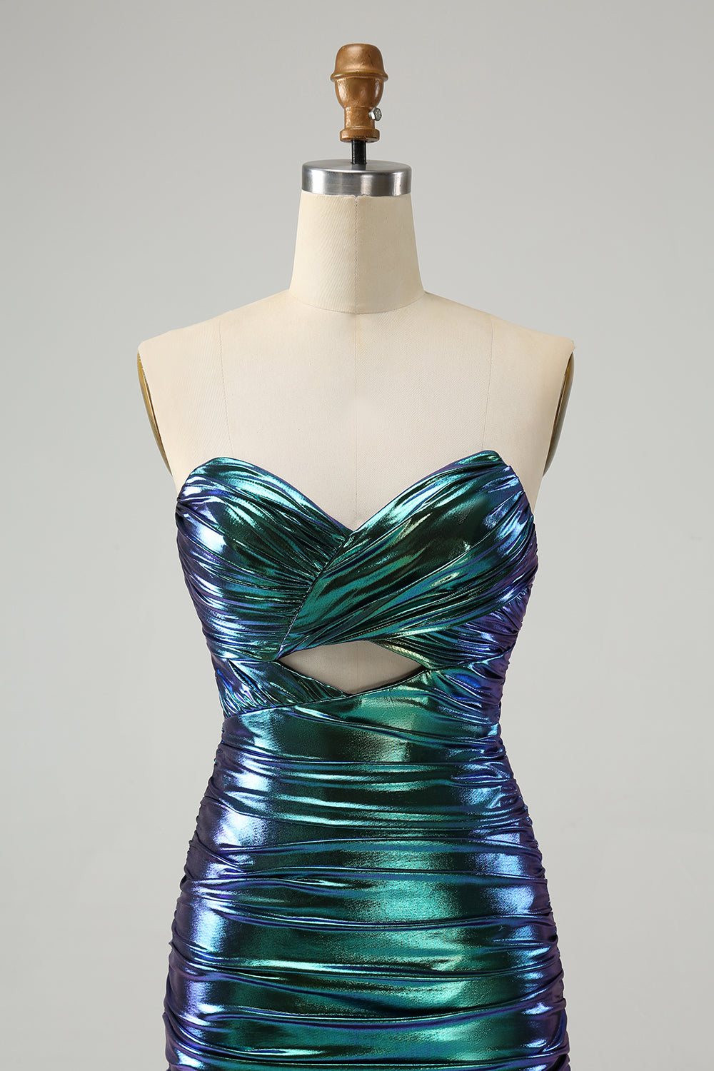 Vestido de fiesta elegante, ajustado, fucsia, plisado, sin tirantes y con abertura en la cerradura
