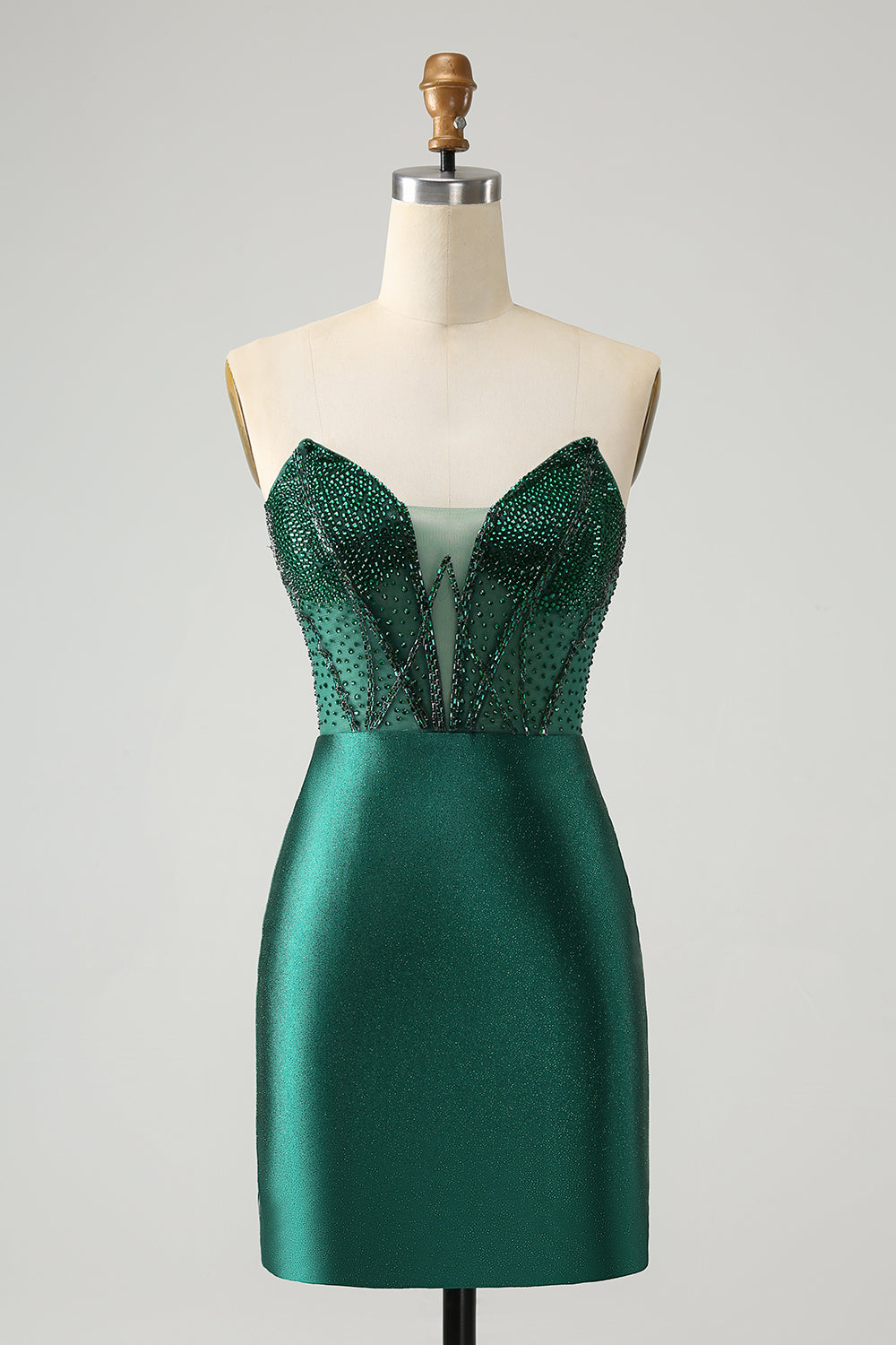 Vestido de fiesta corto, elegante, brillante, azul real, ajustado, sin tirantes, con cuentas