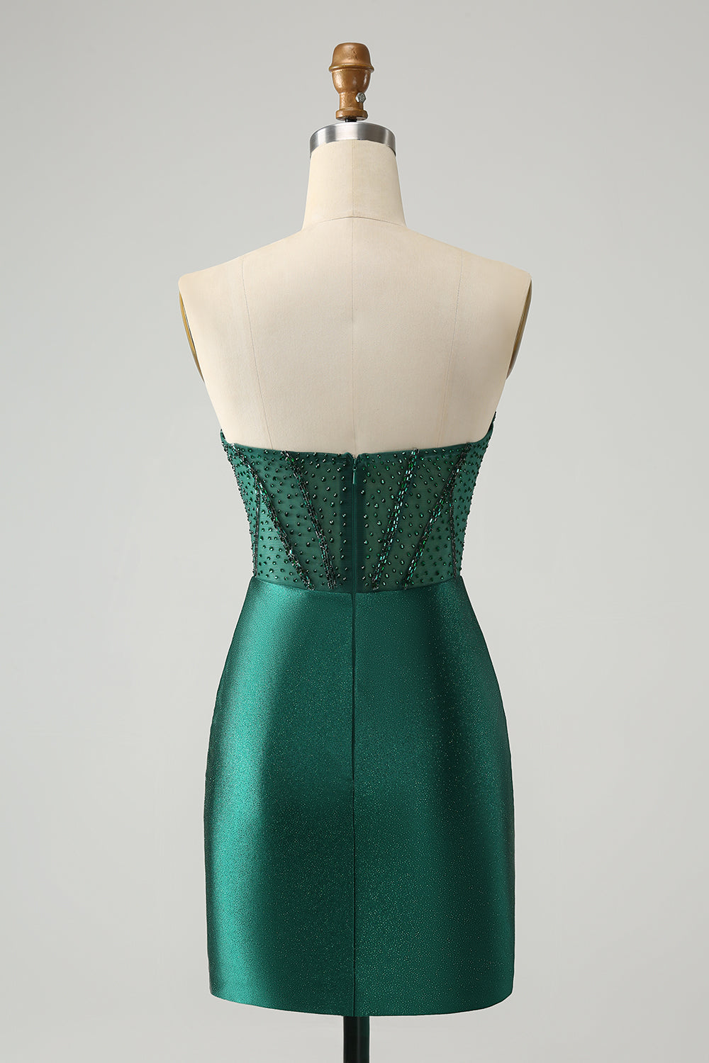 Vestido de fiesta corto, elegante, brillante, azul real, ajustado, sin tirantes, con cuentas
