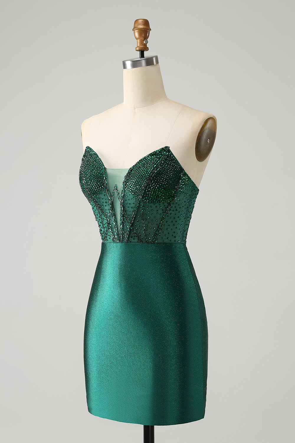 Vestido de fiesta corto, elegante, brillante, azul real, ajustado, sin tirantes, con cuentas