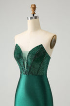 Vestido de fiesta corto, elegante, brillante, azul real, ajustado, sin tirantes, con cuentas