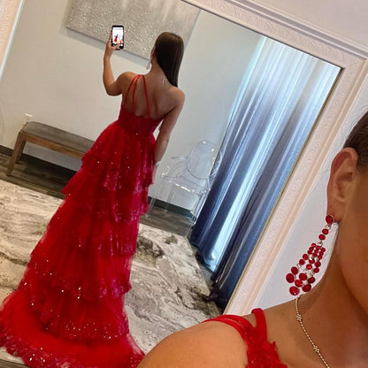 Livia |Sheath One Shoulder Tiered Lace Long Prom Dress