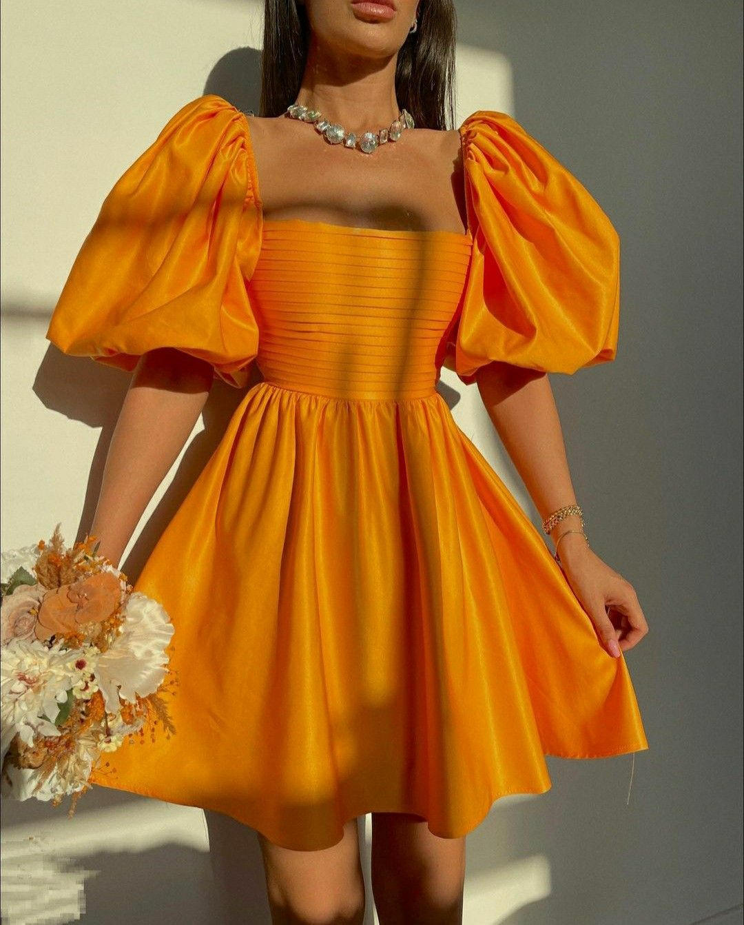 Retro-Stil Orange Puffärmel A-Linie Homecoming Kleid, Orange Cocktailkleid Y5064