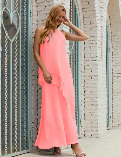 Chiffon Langes Plus Size Kleider für die Brautmutter Formales Brautjungfern-Abschlussballkleid SY28019 