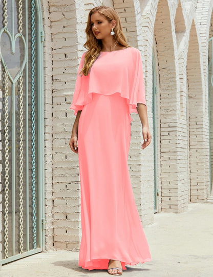 Vestido de dama de honor Sunnderly para mujer, de gasa, manga larga y cuello en V, vestido formal para boda o fiesta SY28018 