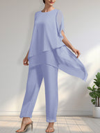 Vestido de gasa para madre de la novia, con escote redondo y largo hasta los tobillos, de mono/pantalón separado