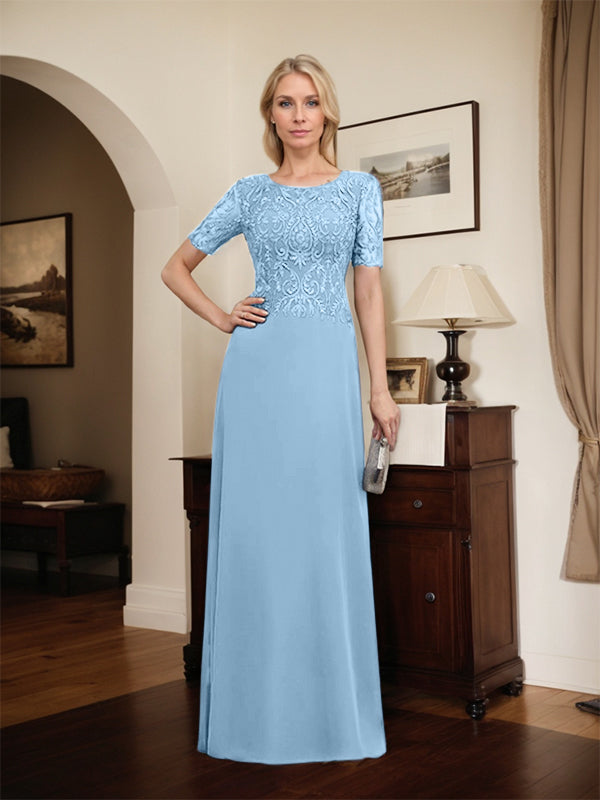 Vestido de gasa con encaje y lentejuelas para madre de la novia, corte A, largo hasta el suelo