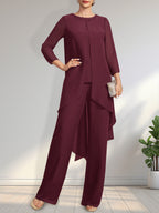 Vestido de gasa para madre de la novia con lentejuelas y abalorios, largo hasta el suelo y mono/pantalón separado