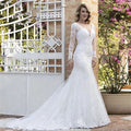 V Neck Wedding Dresses Mermaid Appliques Long Sleeves Bridal Dress Vestidos De Noiva Mariage Custom Made Vintage-payinti