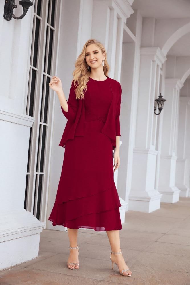 Vestido formal de fiesta Sunnderly de dos piezas, corte A, para madre de la novia, SY28072 