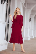 Vestido formal de fiesta Sunnderly de dos piezas, corte A, para madre de la novia, SY28072 