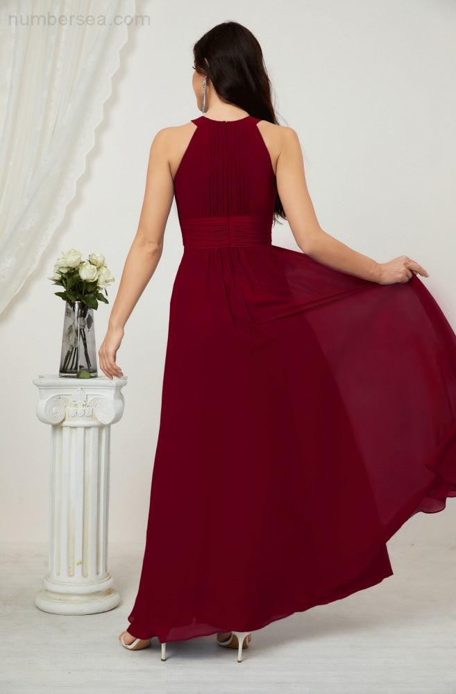 Vestido formal de fiesta Sunnderly de gasa con cuello halter, largo y sin mangas, para dama de honor SY2802 