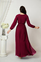 Vestidos de noche Sunnderly con escote en V profundo, gasa, para dama de honor, manga larga de obispo, abertura lateral, vestido formal SY2806 