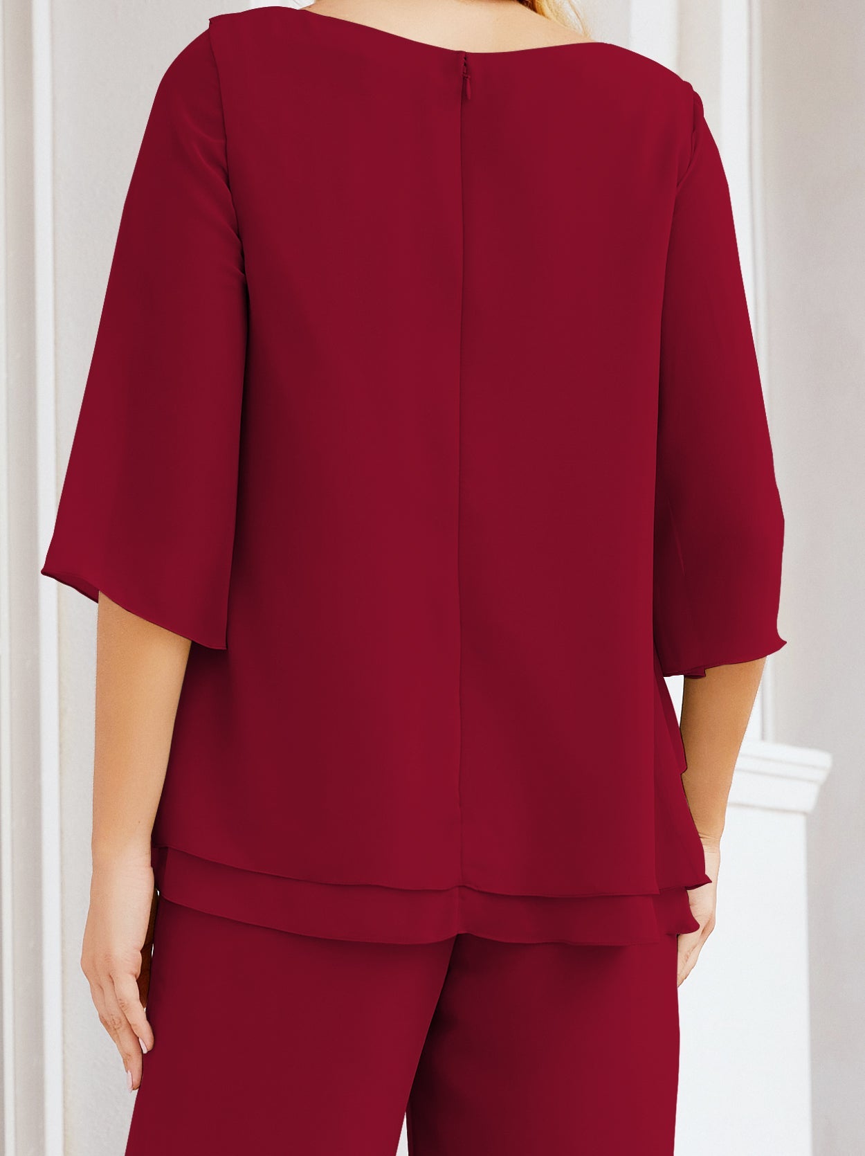Sunnderly Elegant 2 Piece Mother of The Bride Dress Plus Size Pant Suits Ruffle Layers Sliver Housecoat SY28064