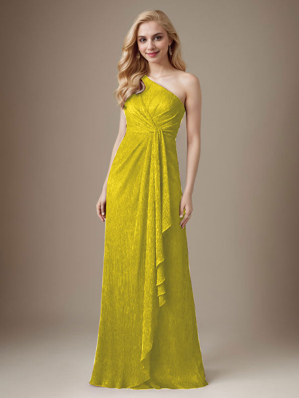 Vestido de madre de la novia con un solo hombro de malla metálica y corte rubí