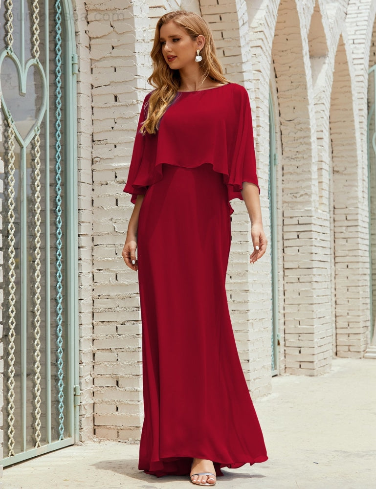 Vestido de dama de honor Sunnderly para mujer, de gasa, manga larga y cuello en V, vestido formal para boda o fiesta SY28018 