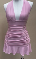 Rosa Neckholder-Heimkehrkleid mit tiefem V-Ausschnitt Y2594