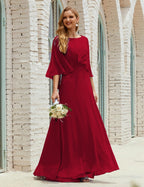Vestido de dama de honor Sunnderly para mujer, de gasa, manga larga y cuello en V, vestido formal para boda o fiesta SY28018 