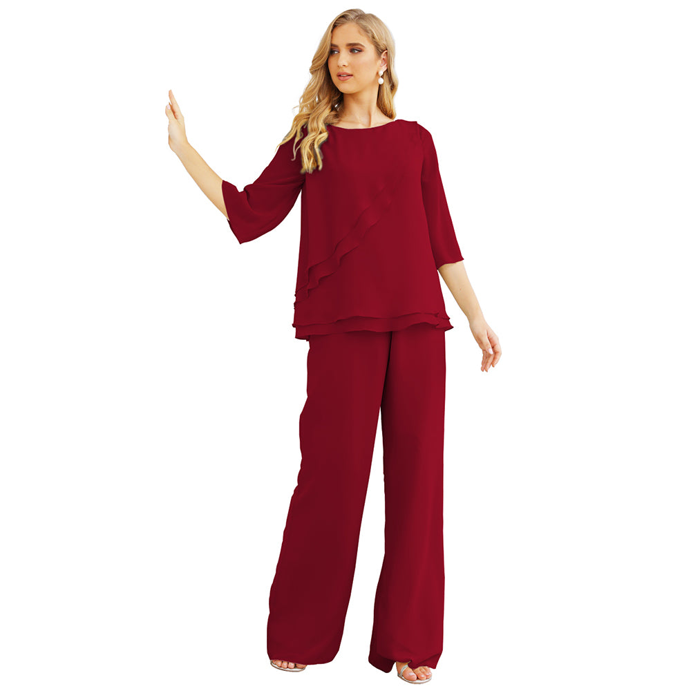 Vestido de gasa para madre de la novia Sunnderly, talla grande, trajes de pantalón con capas con volantes 