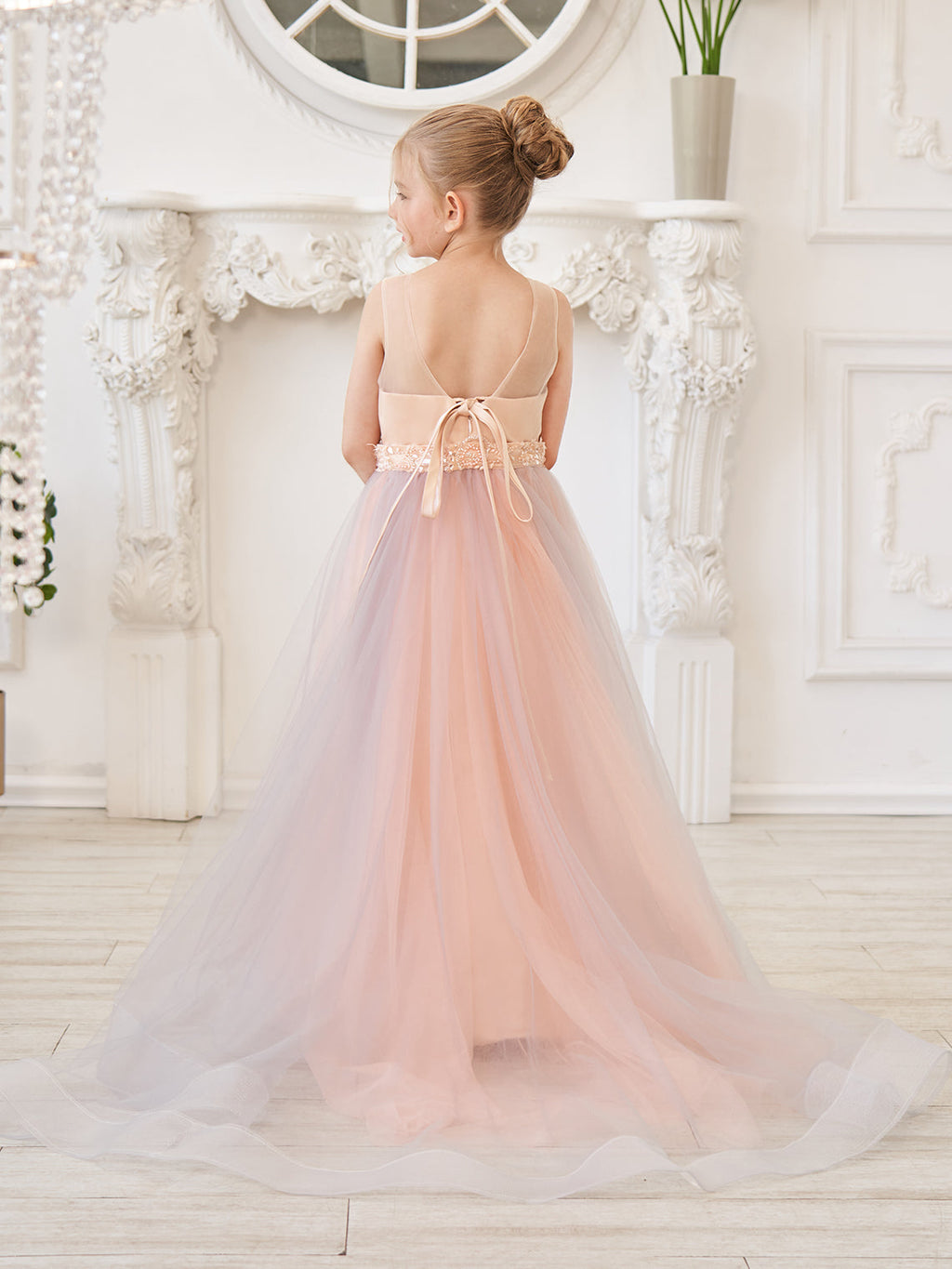 A-Linie Satin Tüll Sweep/Pinsel zug Champagner Kleid (010226776) 