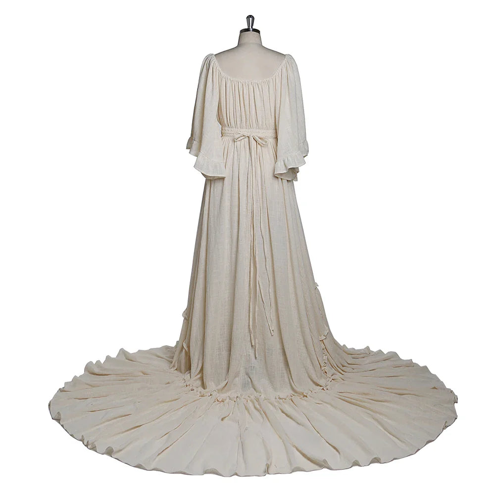 Schulterfreies Umstandskleid mit Rundhalsausschnitt, ausgestellten Ärmeln, Fotografie-Kleid, Babyparty-Kleid für Schwangere 