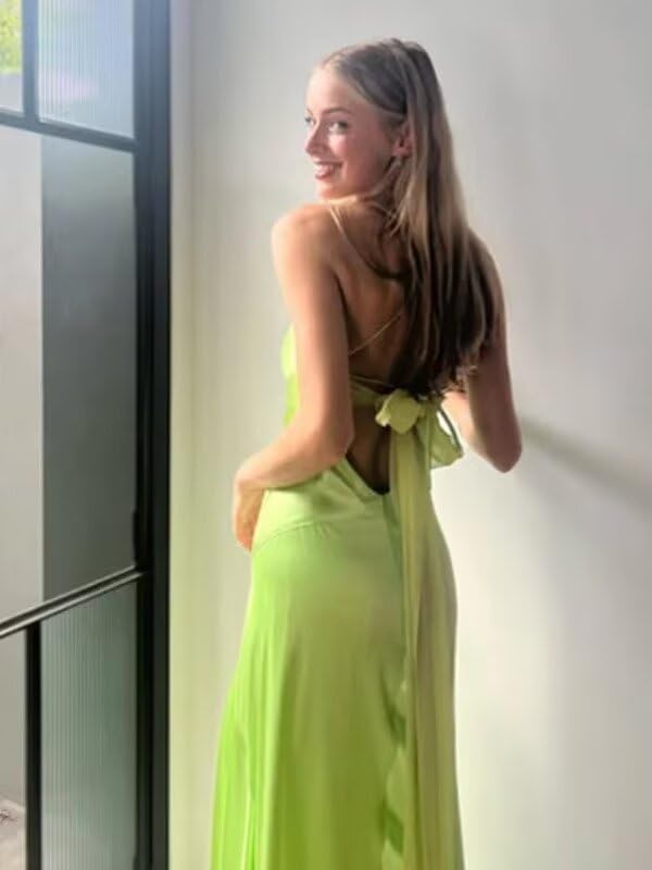 Spaghetti Strap Satin Prom Dresses Long A Line Pleated Corset Bridesmaid Formal Dress with Slit
