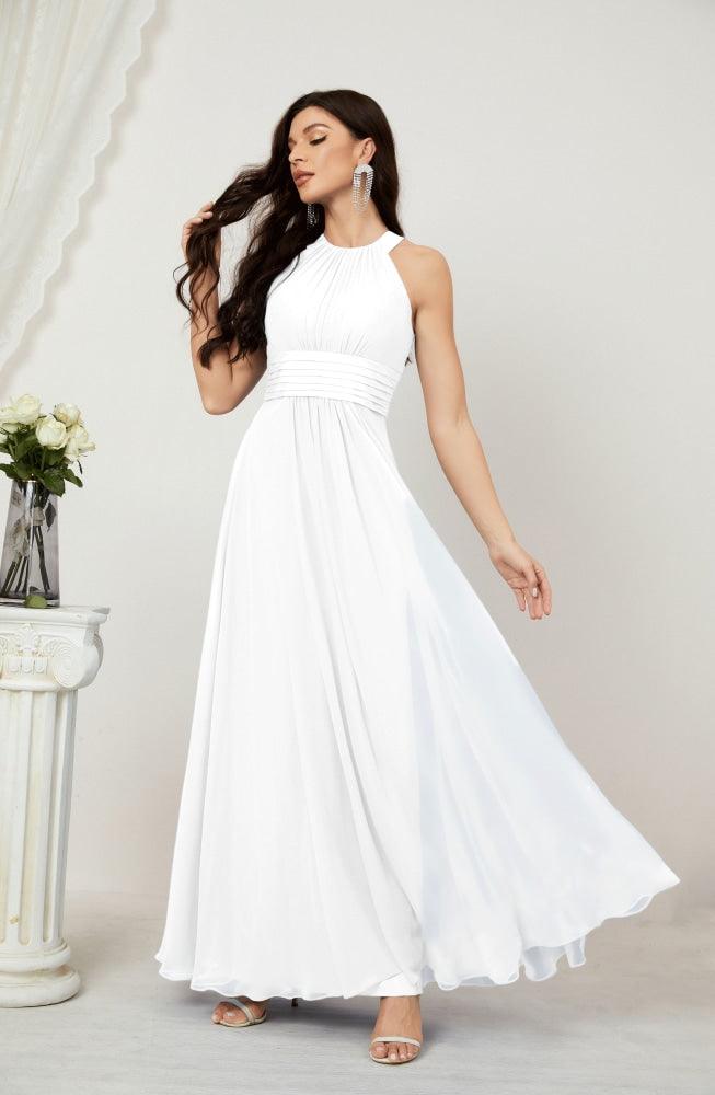 Vestido formal de fiesta Sunnderly de gasa con cuello halter, largo y sin mangas, para dama de honor SY2802 