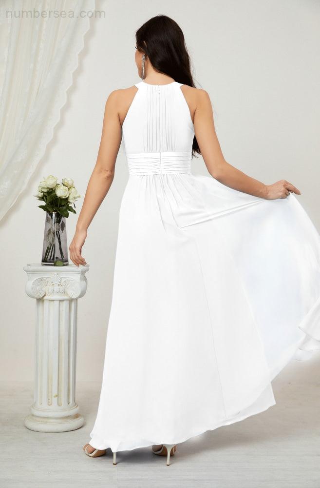 Vestido formal de fiesta Sunnderly de gasa con cuello halter, largo y sin mangas, para dama de honor SY2802 
