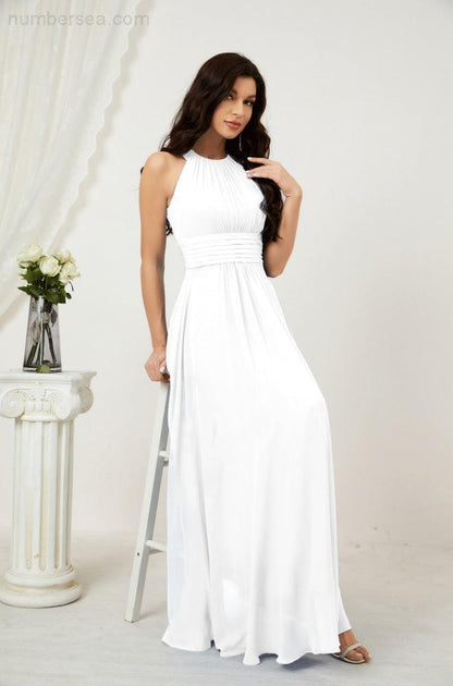 Sunnderly Formal Party Gown Dress Chiffon Halter Long Sleeveless Bridesmaid Dresses SY2802