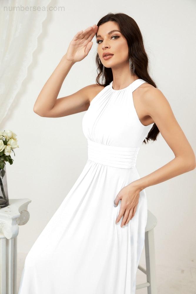 Vestido formal de fiesta Sunnderly de gasa con cuello halter, largo y sin mangas, para dama de honor SY2802 