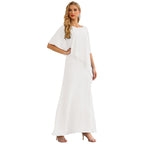 Sunnderly Chiffon-Kleid für die Brautmutter in Übergröße, formelles Ballkleid mit Rüschenumhang