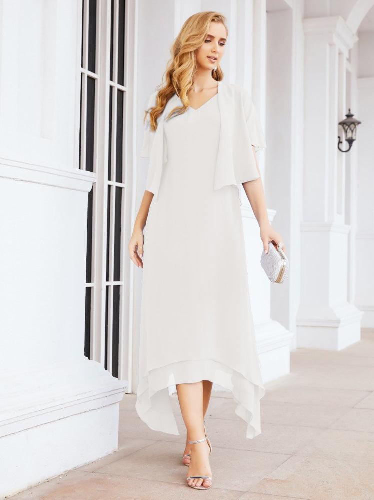 Vestido formal de fiesta Sunnderly de dos piezas, corte A, para madre de la novia, SY28073 