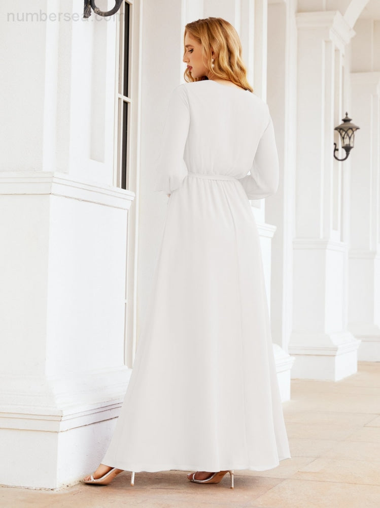 Sunnderly Women's Chiffon Bridesmaid Dress A line Long Sleeves Formal Evening Prom Gown for Wedding Guest SY28032