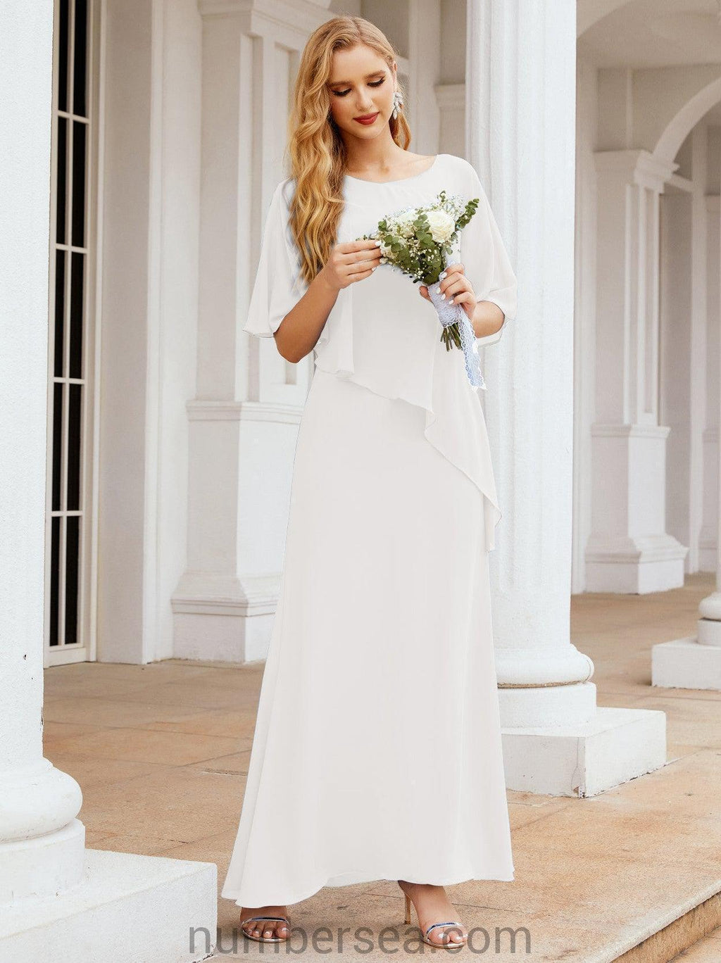 Vestido formal de fiesta Sunnderly, largo, para madre de la novia, con capa con volantes, SY28026 
