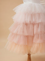 Vestido de princesa de tul rosa, largo hasta la rodilla, con mangas de plumas para niñas de las flores (010224240)