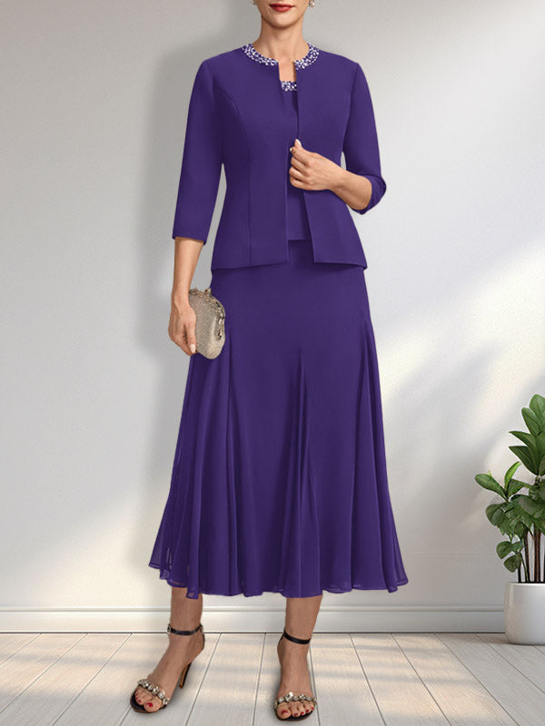 Vestido de gasa para madre de la novia con escote en A, largo hasta la rodilla, con lentejuelas y abalorios.